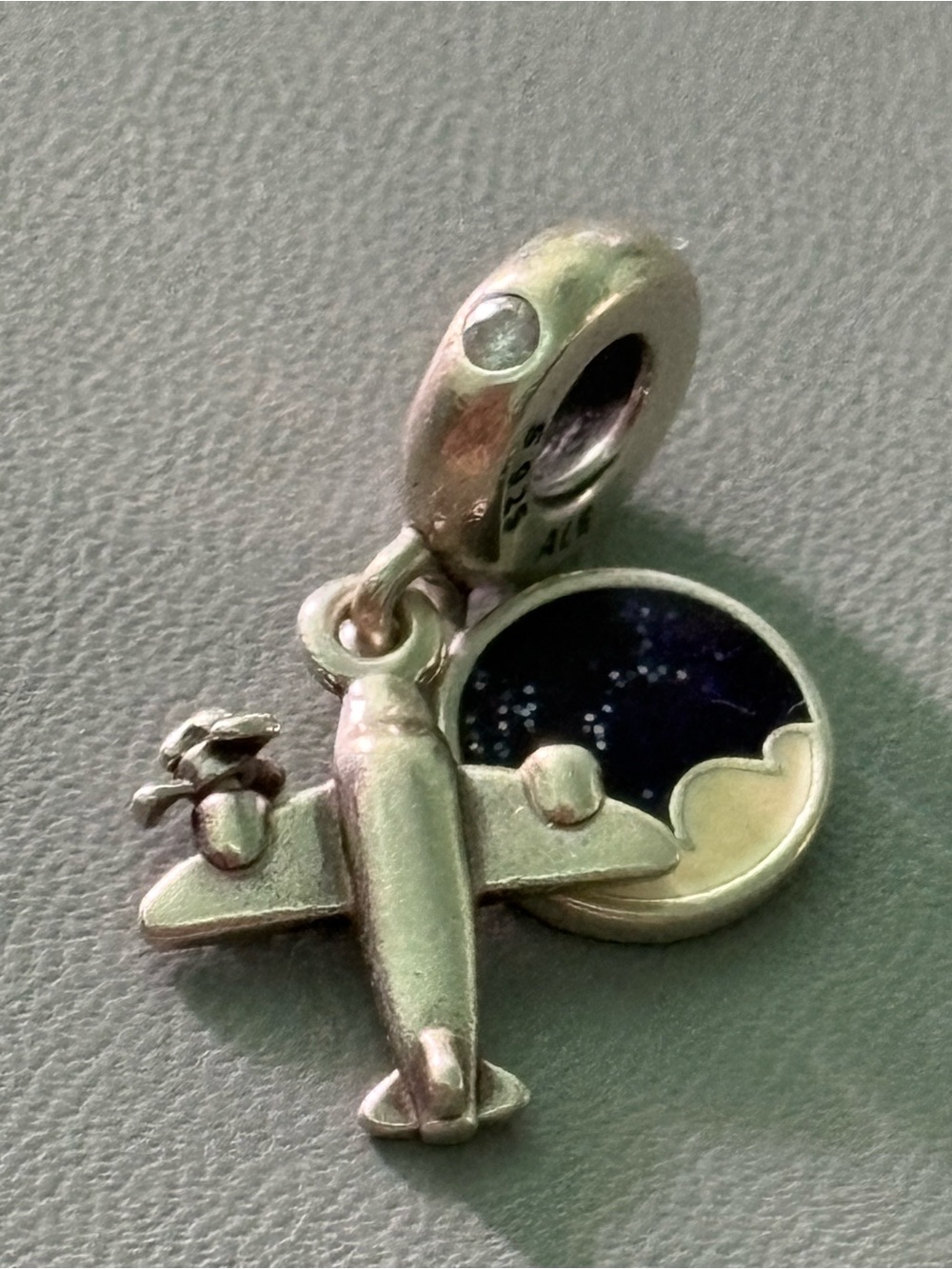 Pandora Silver Airplane and Night Sky Charm - Silver and Dark Blue